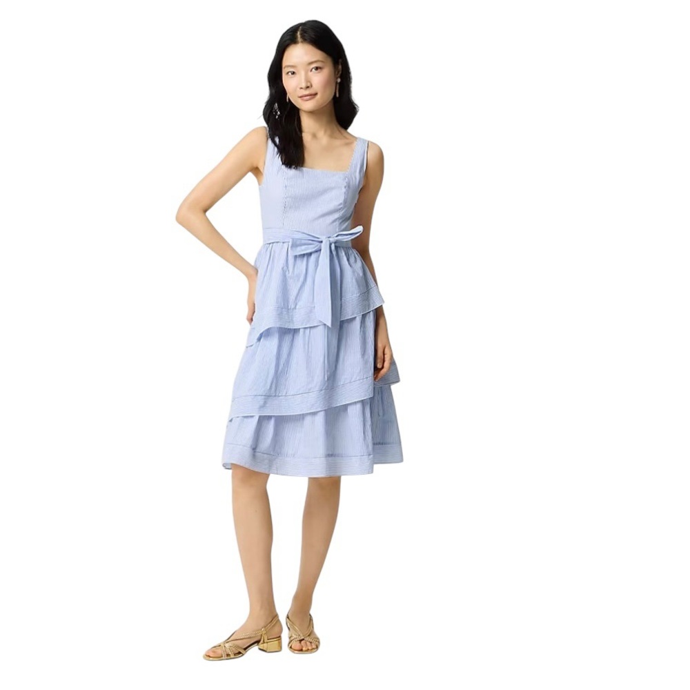 J Crew Striped New Nautical Beach Party Sleeveless Belted Tiered Midi Dress‎ 20